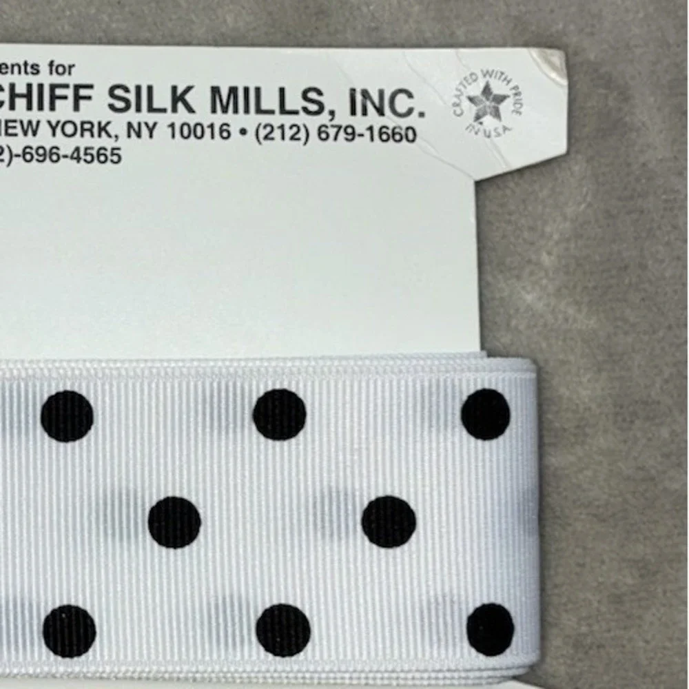 Lawrence Schiff Silk Mills Ribbon White Black Polka‎ Dot 1.5